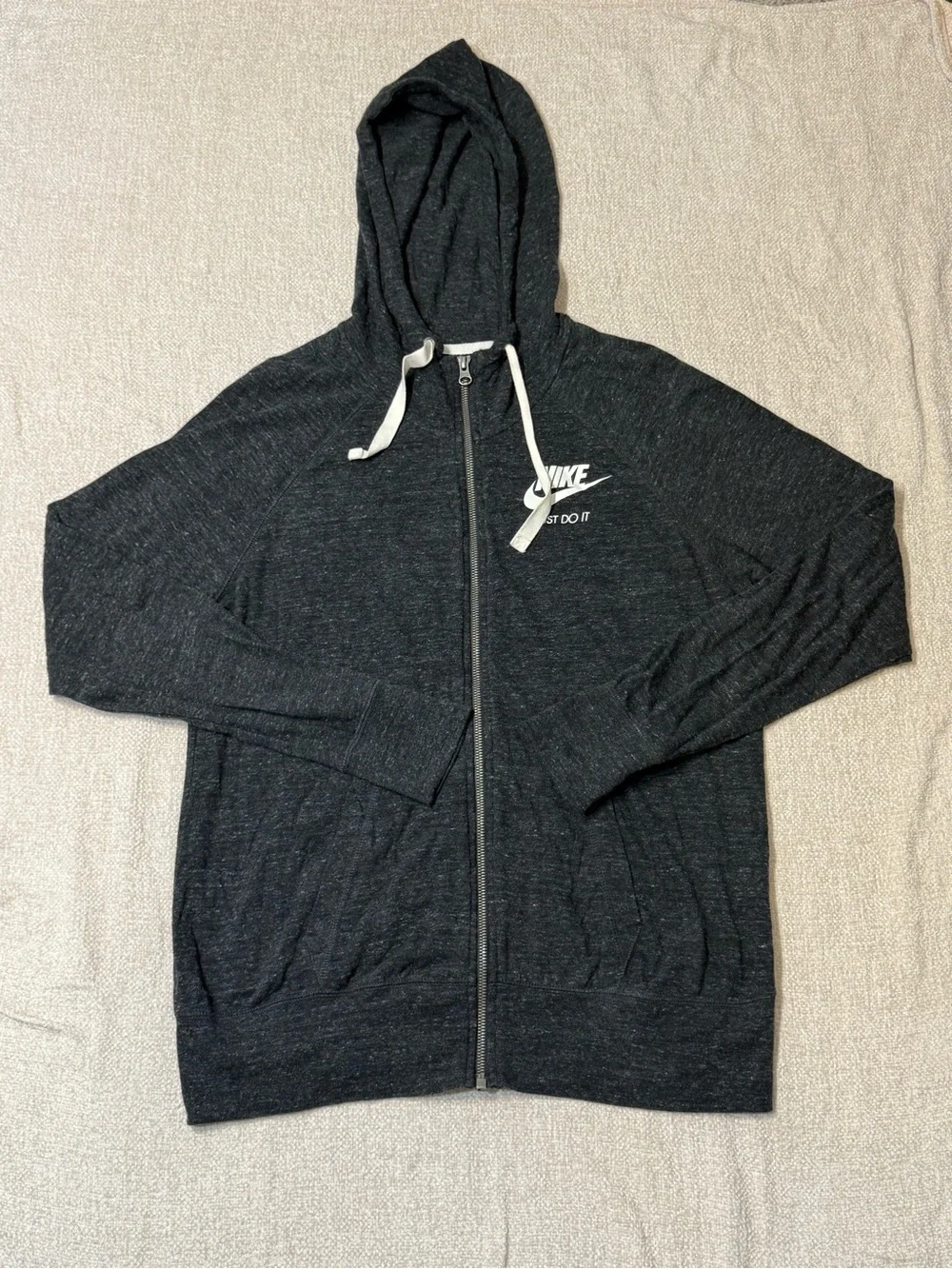 Nike Gym Vintage Hoodie Womens L Gray Full Zip Just Do It Y2K Athleisure